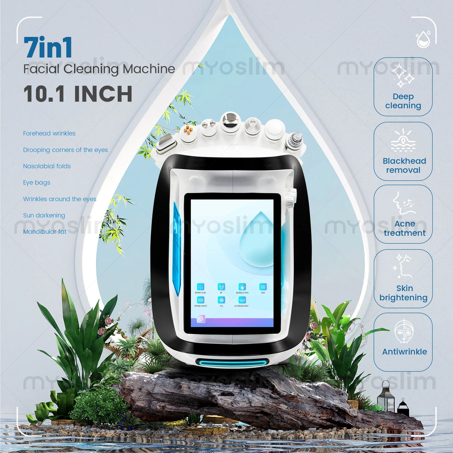 Professional Intelligent Ice Blue Facial Skin Analysis Ultrasonic Rejuvenation And Grinding High Pressure Oxygen Facial Machinea