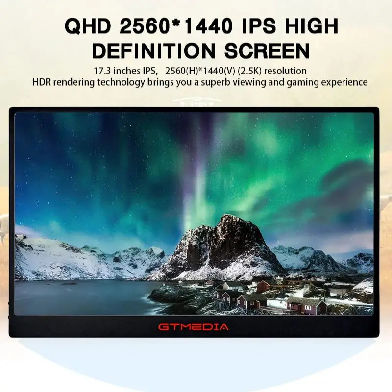GTMEDIA 2.5K QHD IPS Portable Monitor 17.3 Inch 2560x1440P Quarter HD Screen External Display for phone/PC/laptop/Xbox/PS5/PS4