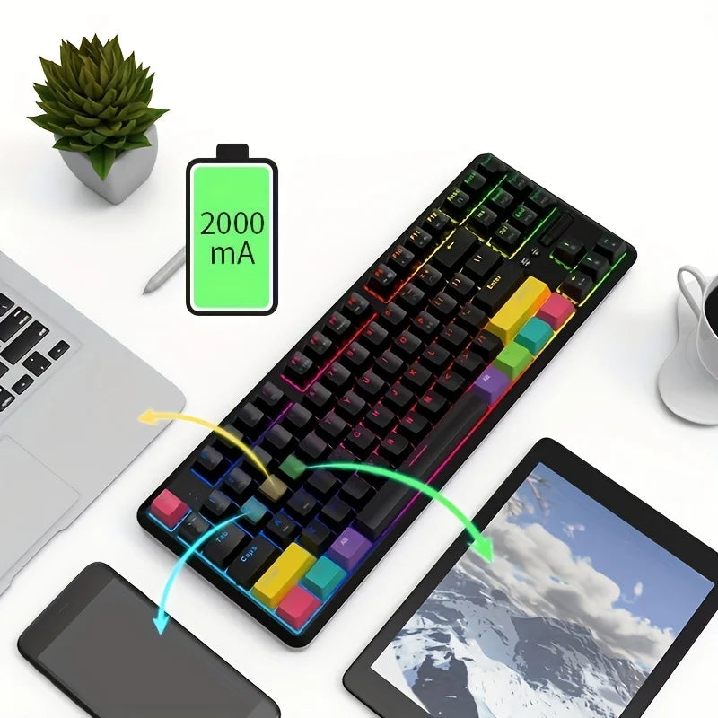 AJAZZK870T mechanical keyboard, wireless bluetooth dual-mode gaming, gaming 87 keys, simple and portable multimedia knob