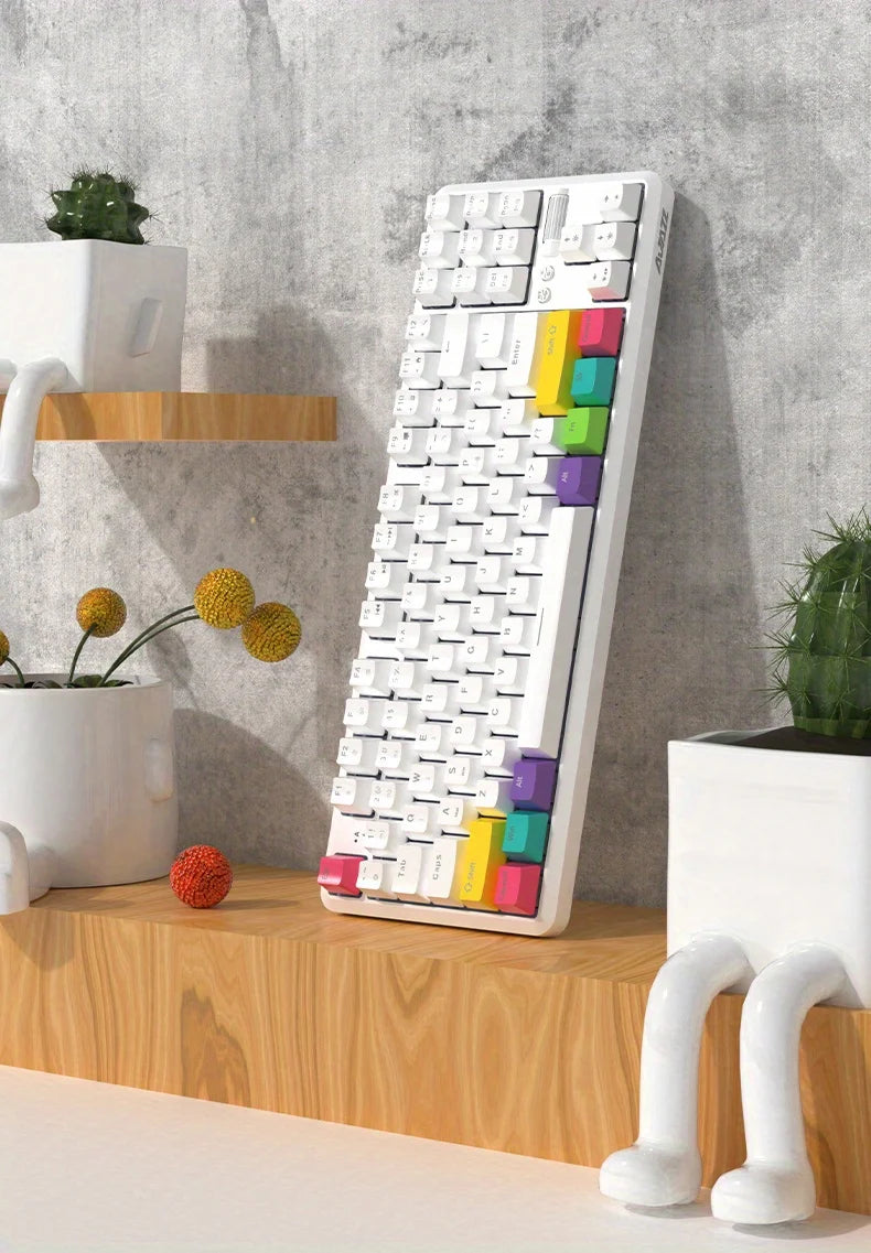 AJAZZK870T mechanical keyboard, wireless bluetooth dual-mode gaming, gaming 87 keys, simple and portable multimedia knob