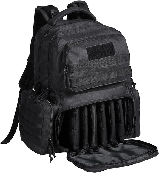 Tactical Range Backpack for 6 Pistols, Gun Backpack with 6 Independent Pistol Bags & 10 Magazines, Pistol Backpack for Outdoor