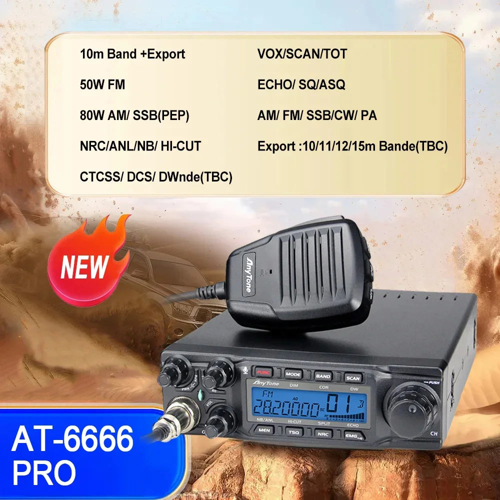 Anytone AT-6666Pro Output AM 80W FM 50W High Power 10 Meter Radio with  AM/FM/SSB/CW/PA 10 Meter Band for Truck Drivers