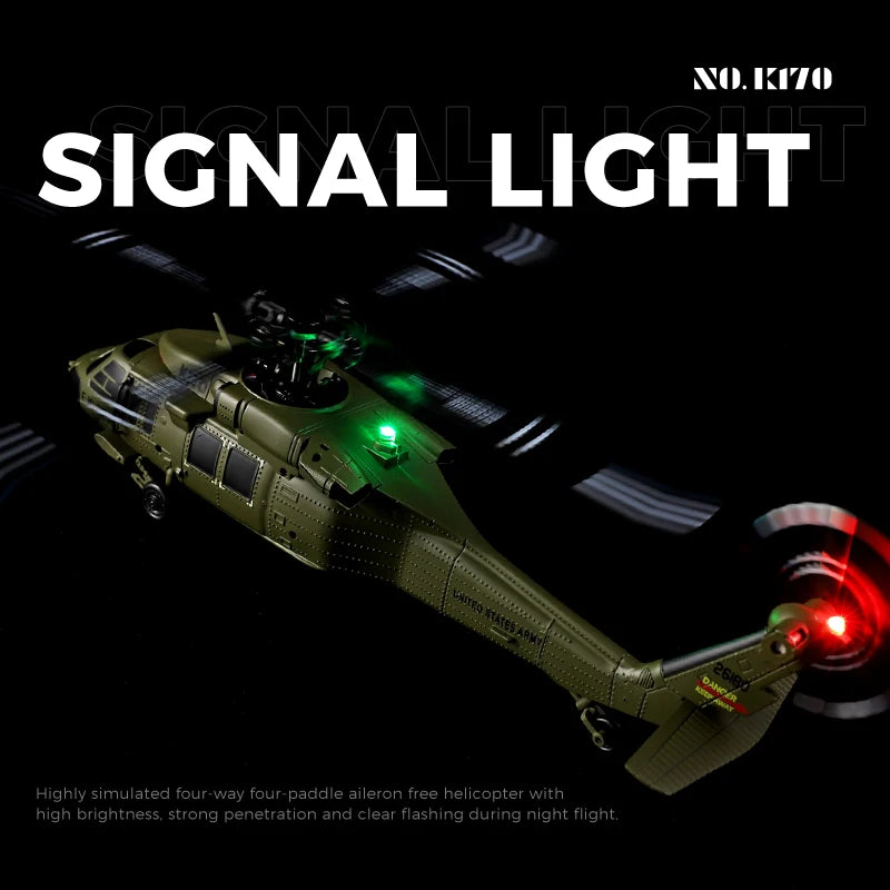 Wltoys K170 RC Helicopter UH-60L 4 Channel Remote Control brushless Helicopters with Gyro and LED Light Durable Airplane Toy