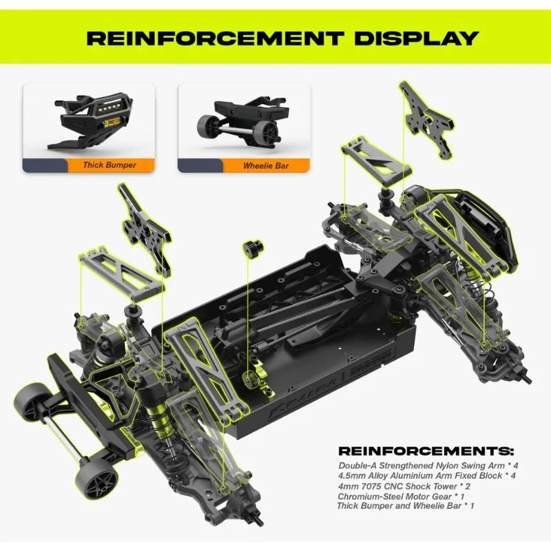 Upgradaed version 1/10 Carbon Fiber On-Road Drift Car Roller,Electric Touring Rally Car Chassis Frame Body with Alloy Wheel