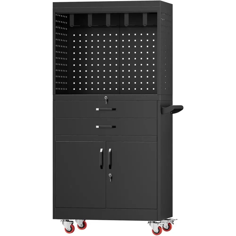 Heavy-Duty Mobile Work Cart with Lockable Wheels, Ample Storage, and Integrated Outlet for Efficient Tool Organization and Job M