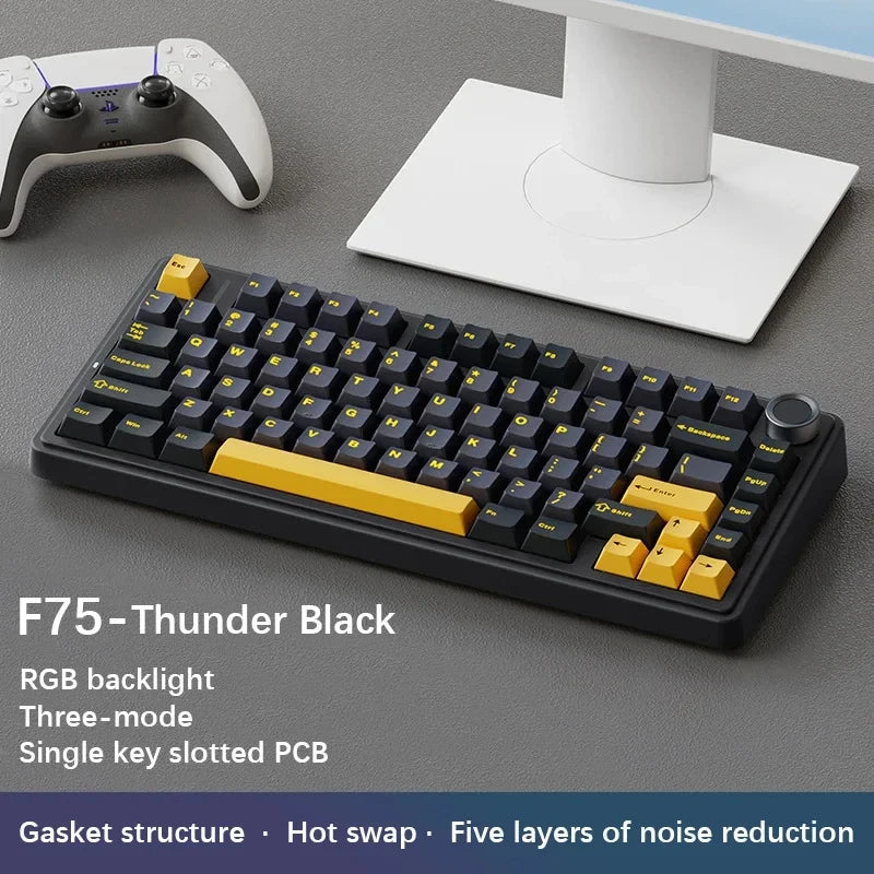 AULA F75 2.4G Wireless/Bluetooth/Wired Gaming Mechanical Keyboard RGB Customized 75% Layout Cherry Profile Gasket Structure