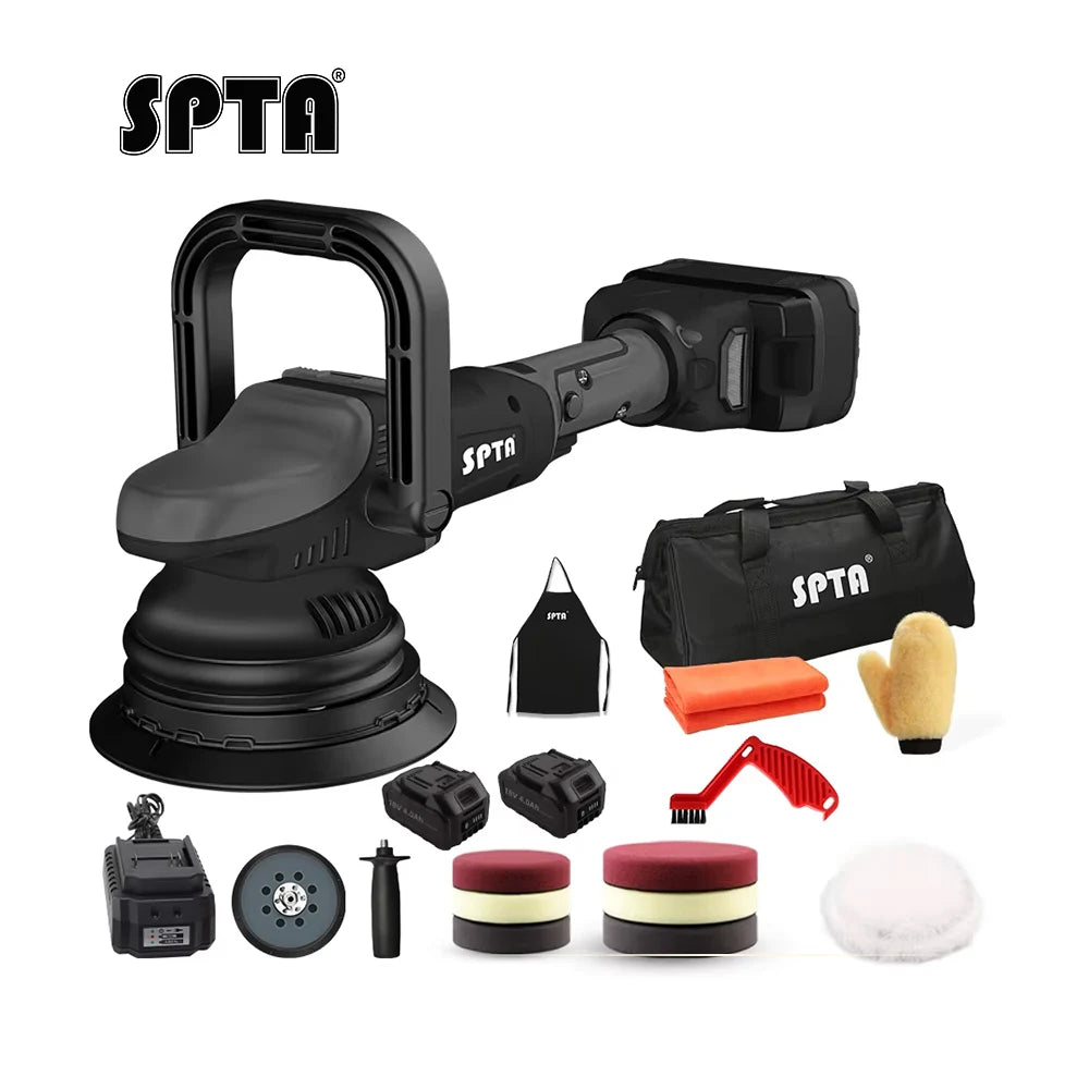 SPTA 18V 5Inch Cordless Car Polisher Dual Action 15mm Orbit  Variable Speed Polishing Machine With 4000mAh Battery