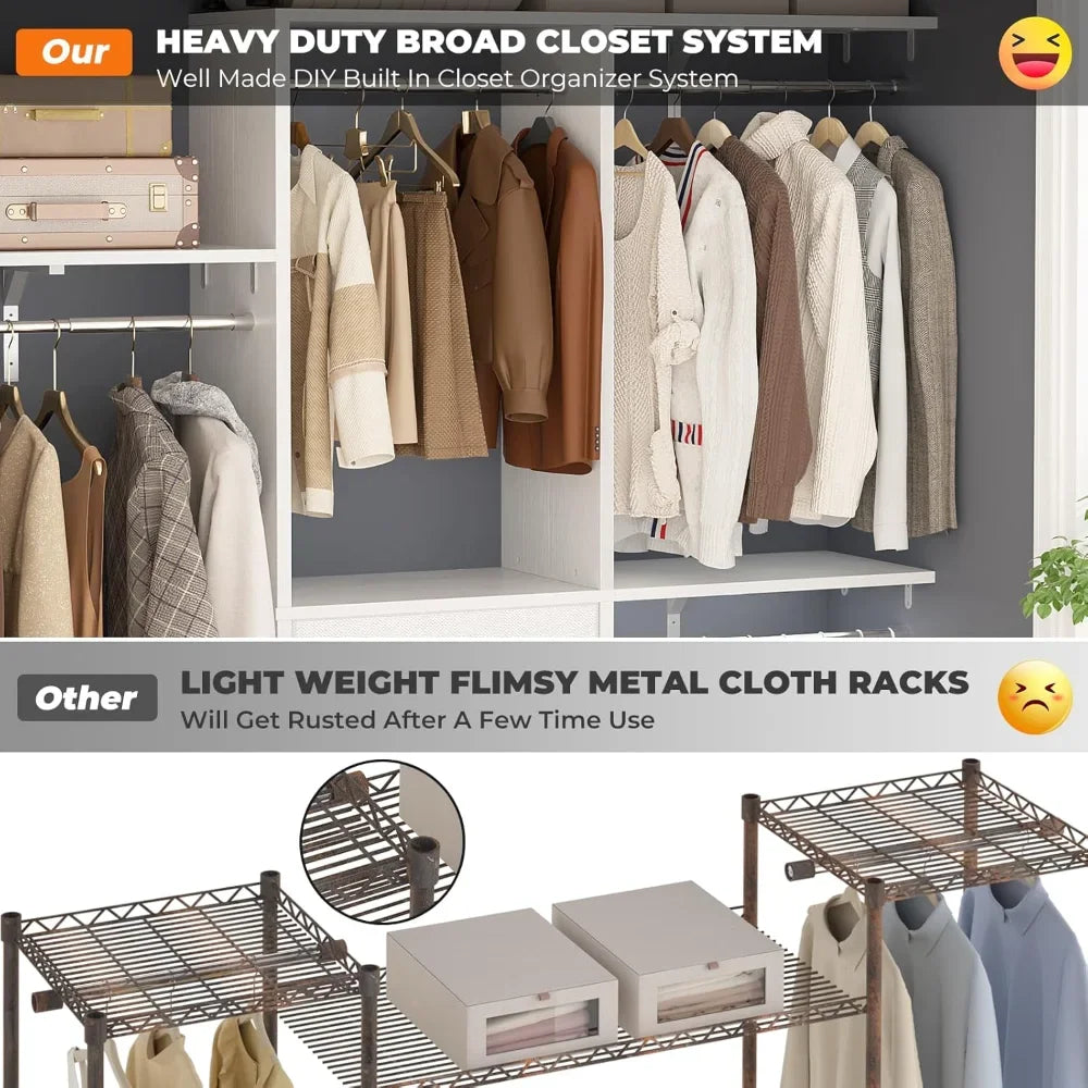 5FT Small Closet System, 60" Walk-In Closet Organization System, Adjustable Shelves, 59"L X 16"W X 71"H, White