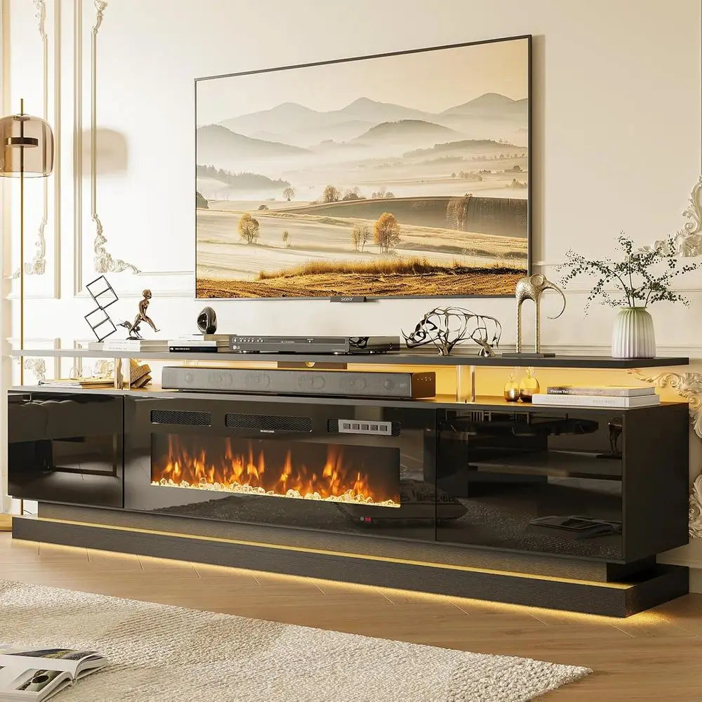 70" ireplace TV Stand, ern Entertainment Center or TVs Up to 80”, TV ole with Storage Cabi, Media ole or Living Room, Black TV S