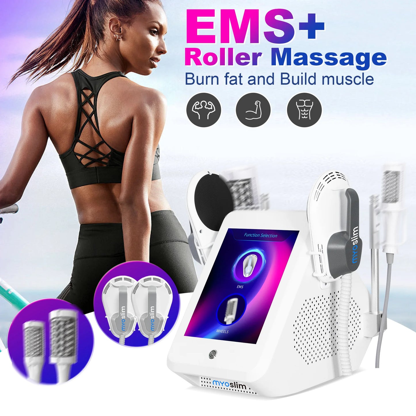 Weight Loss Electromagnetic Slimming 6500W 200HZ Roller EMS Body Sculpt Machine RF Sculpting Muscle Stimulation Massager MYOslim