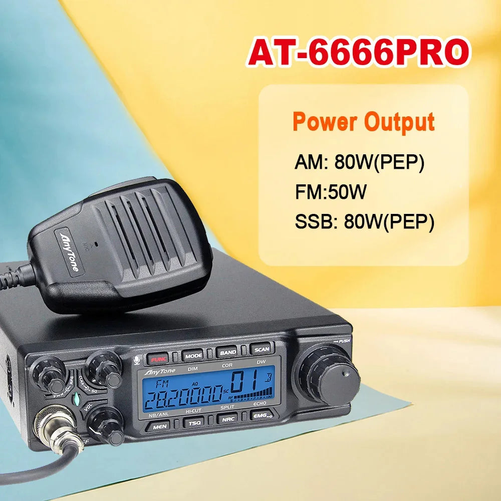 Anytone AT-6666Pro Output AM 80W FM 50W High Power 10 Meter Radio with  AM/FM/SSB/CW/PA 10 Meter Band for Truck Drivers