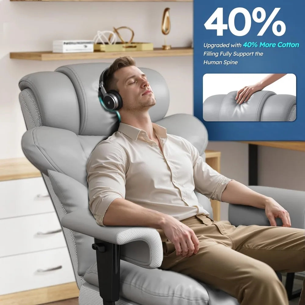 Big and Tall Office Chair - High Back Leather Executive Office Chair with Foot Rest & Lumbar Support, Ergonomic Reclining Gaming