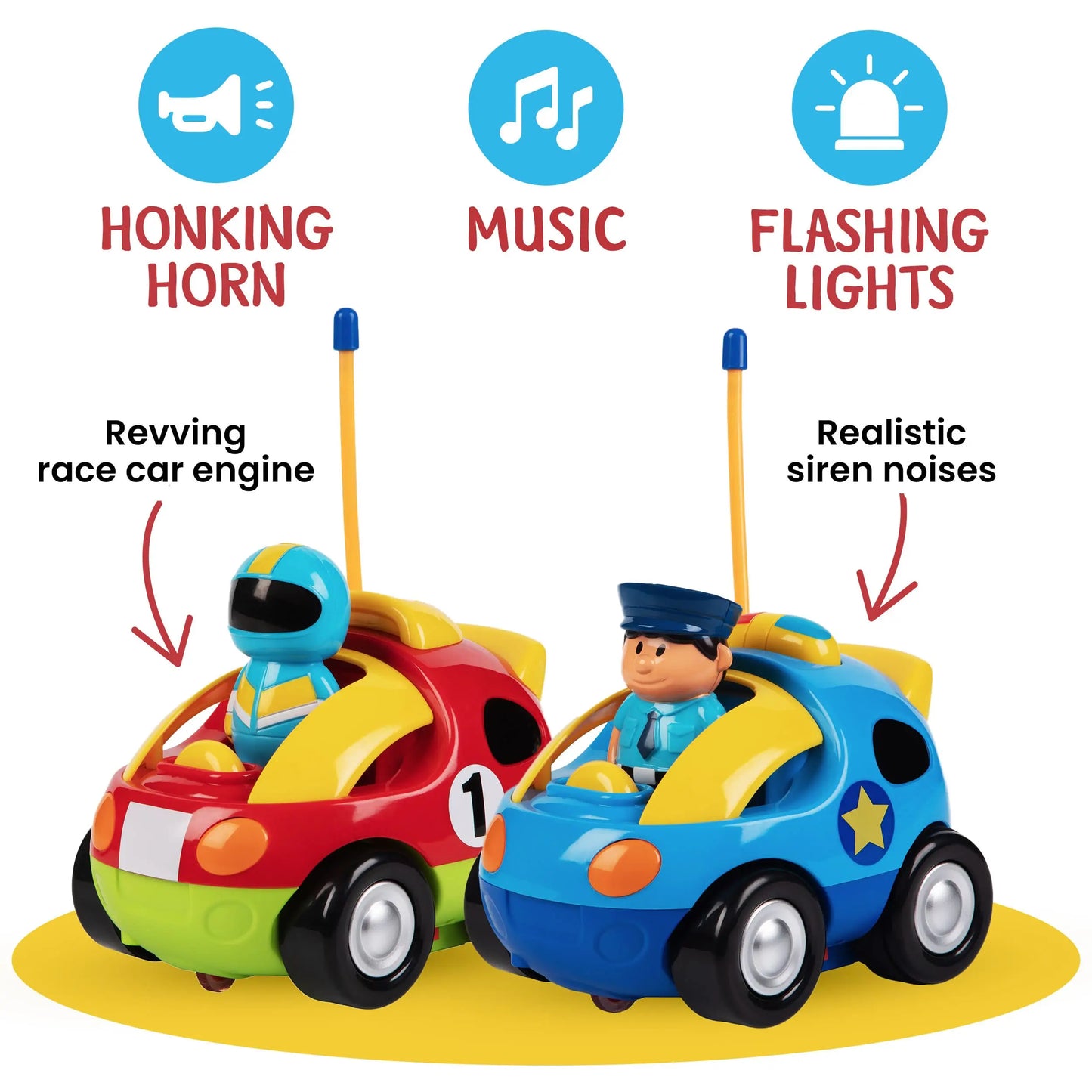 KBDFA 2-Piece Cartoon Remote-ontrolled Police Car And Racing Radio Controlled Toy Gift For Children And Boys With Girls