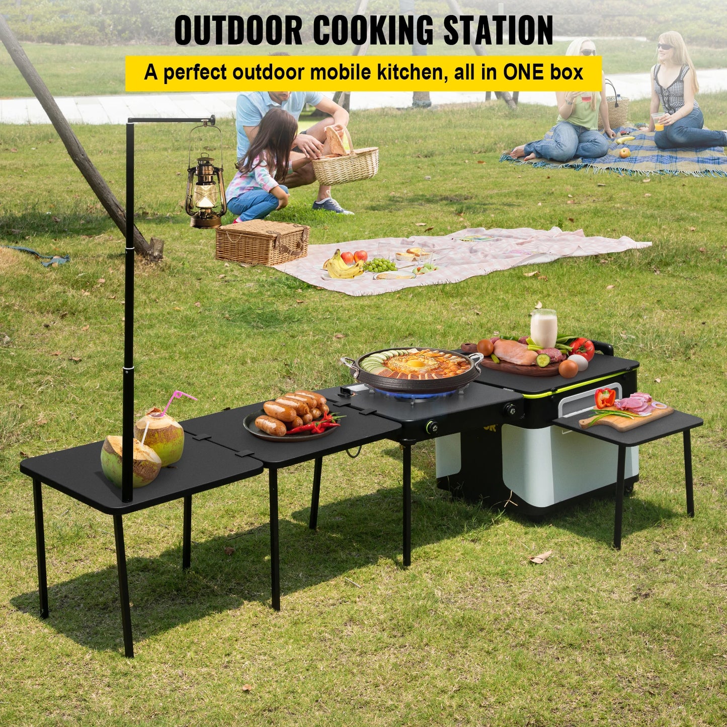 VEVOR Mobile Kitchen Portable Multifunctional Camp Box w/ Wheels All in One Integrated Camping Cooking Station Foldable Outdoor