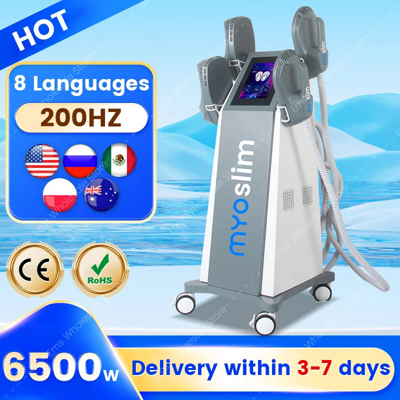 Ems/myoslim 200Hz 6500W EMS Body Sculpt Machine Body Slimming Muscle Building Electromagnetic Stimulation Beauty Salon