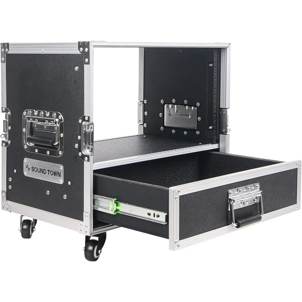 Sound Town 6U Rack Case with 2U Rack Drawer, Casters, for 19" Amps, Mixers, Microphone Receivers (STRC-6U2DR)