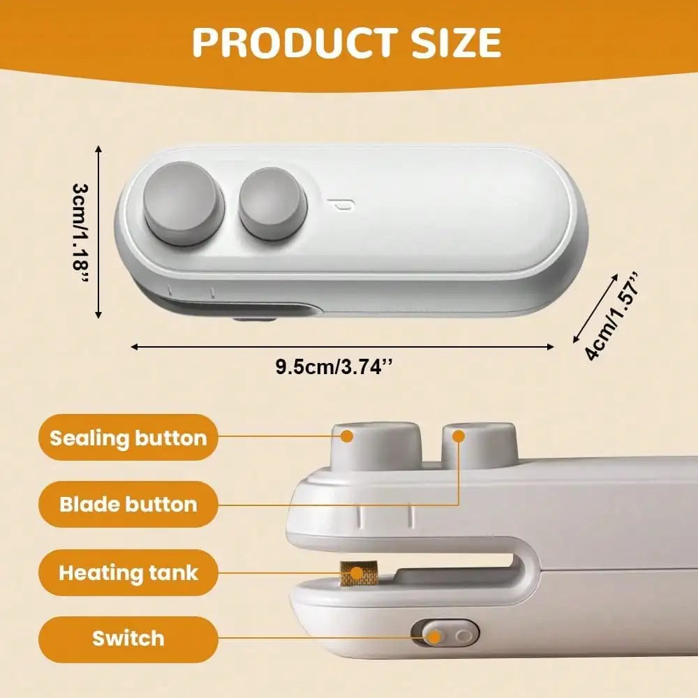 Mini Snack Bag Sealing Machine, Rechargeable 2-In-1 Bag Heat Sealing Machine, With Chip Cutter, Plastic Bag Resealing Machine To Keep Food Fresh, Small Sealing Machine With Blade, Hot Vacuum Sealing Machine, USB Charging Seal