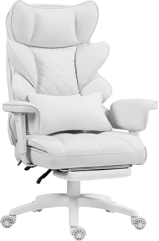 High Back Computer Gaming Chairs with Adjustable Armrests,Executive Desk Chairs with Lumbar Support and Footrest,(Fabric, White)