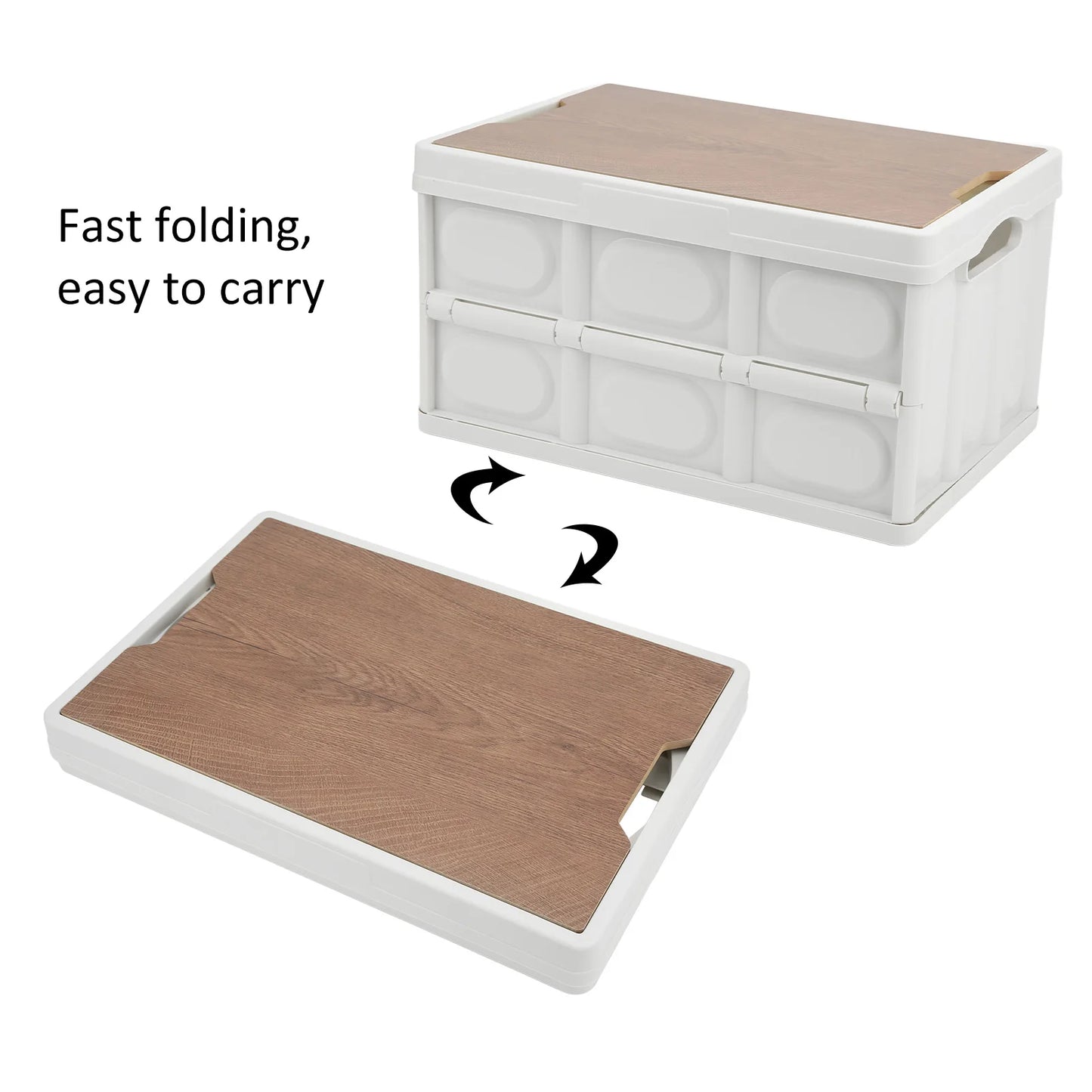30L Outdoor Camping Picnic Folding Storage Box Multifunctional Thicken Removable Storage Box with Wooden Panel