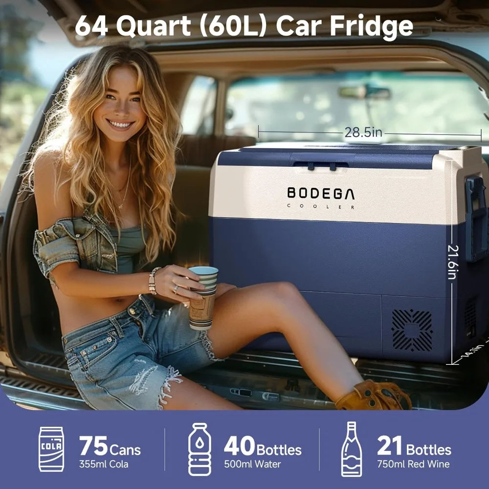 COOLER 12 Volt Car Refrigerator,64 Quart Portable Car Freezer Fridge Bluetooth Control,(60L) -4℉-68℉ Electric Cooler 12/24V DC a