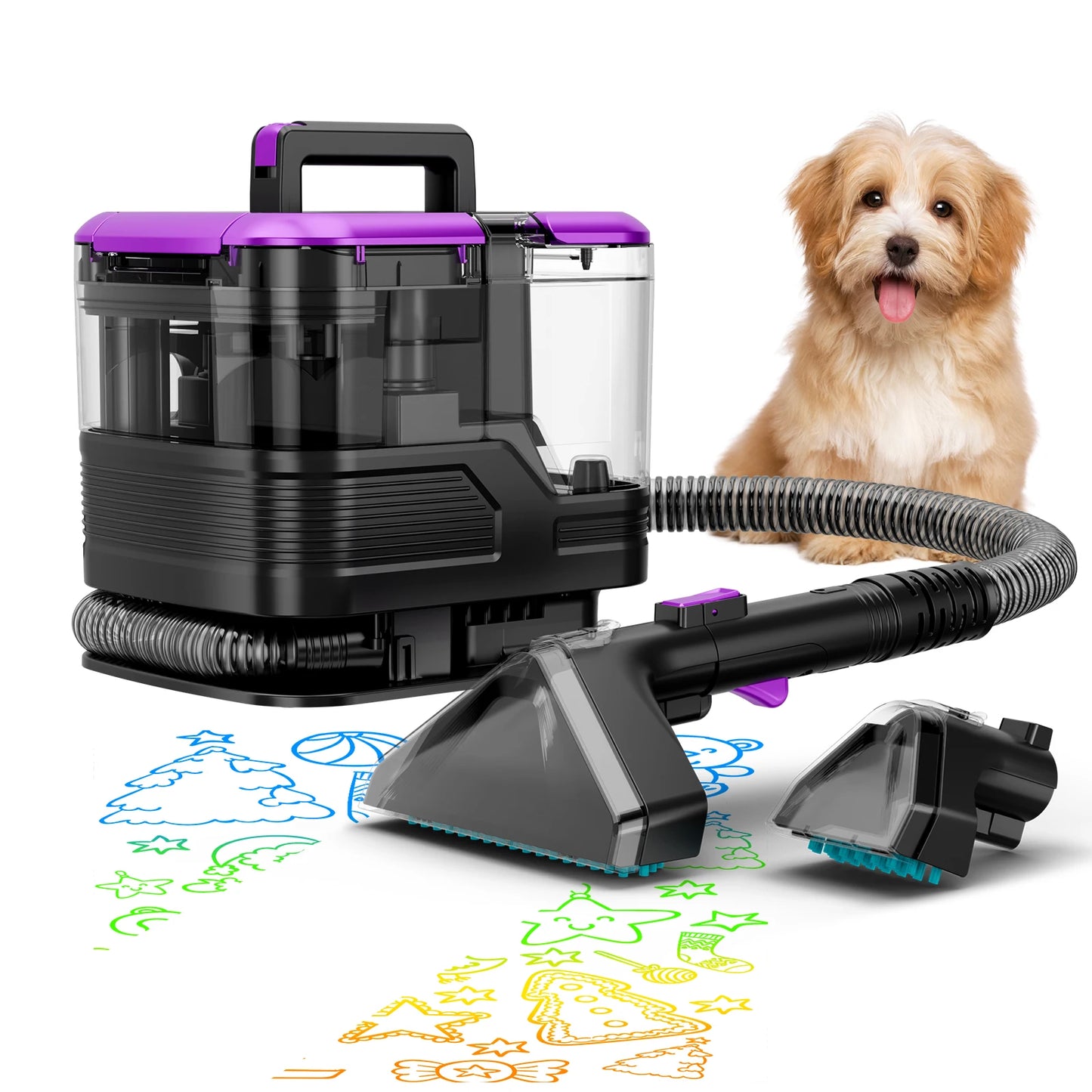 Honki 530W Carpet Cleaner Machine 20KPa Strong Suction Handheld Multifunctional Cleaner for Pet Hair Upholstery Sofa Mat Bed Self-cleaning Energy-saving Portable Wet and Dry Deep Cleaning Appliances