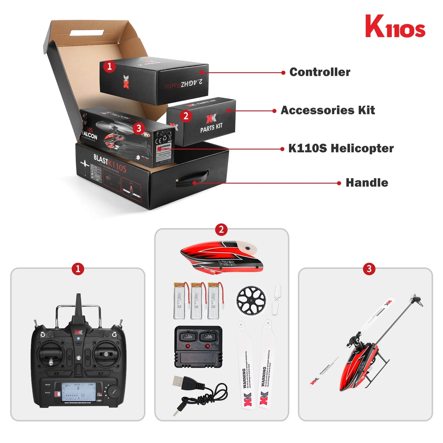 WLtoys K110S RC Helicopters for Adults,3D/6G Mode, 6 Channel Mini Remote control Helicopter,Brushless Motor,  with 3 Batteries