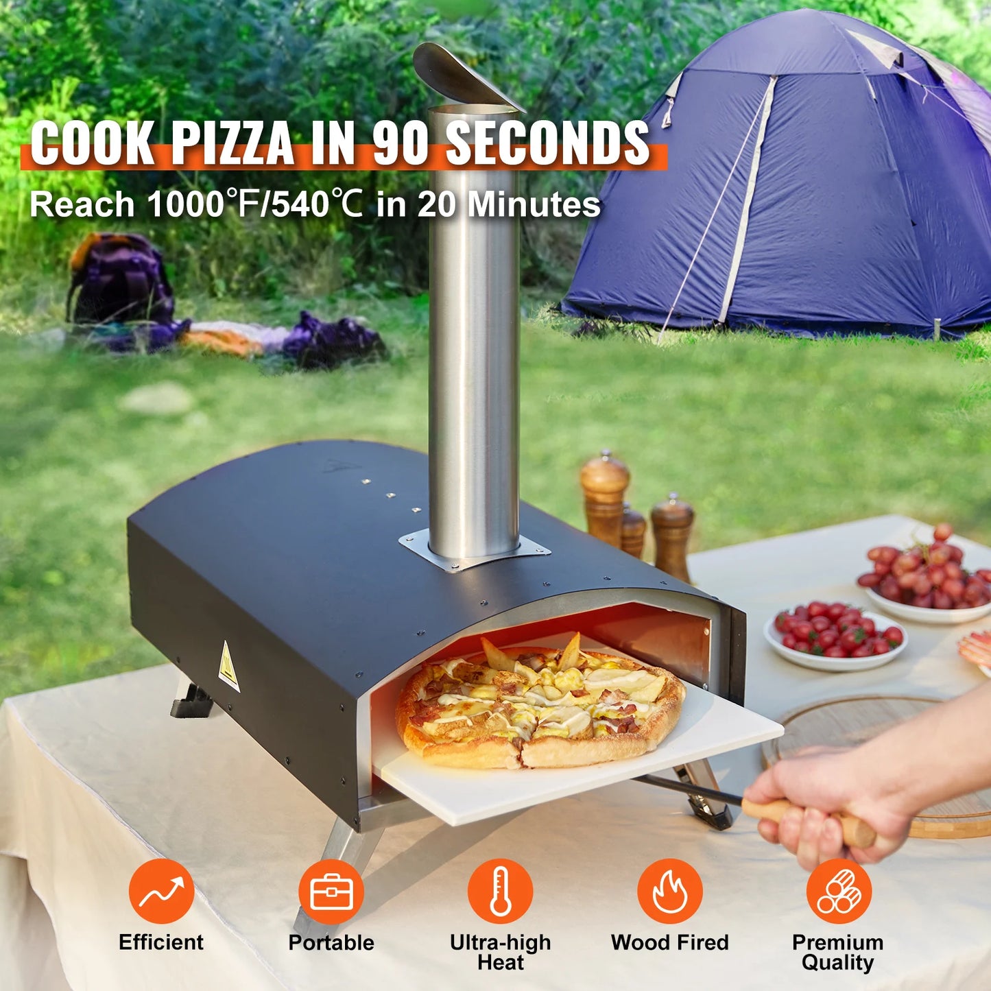 SucceBuy 12" Portable Pizza Oven Wood Fired Food Grade Stainless Steel BBQ Picnics Baking Pizza Burner for Backyard Camping