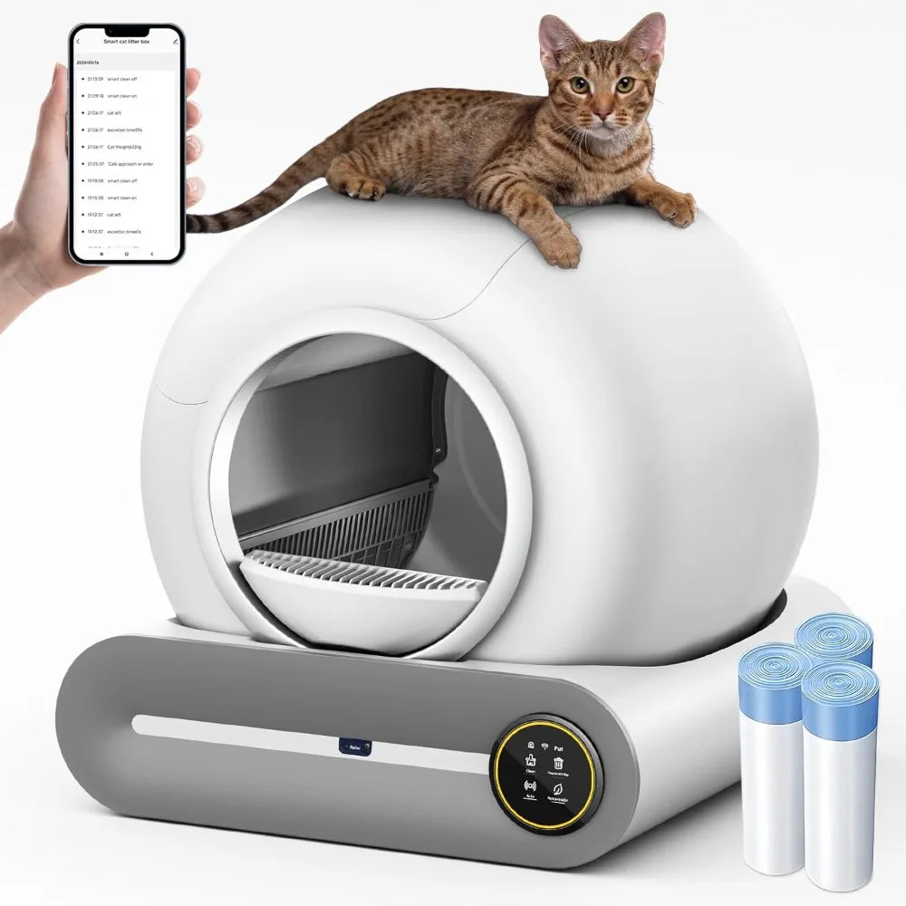 Self Cleaning Litter Box, Automatic Cat Litter Box Self Cleaning for Multiple Cats, 65L+9L Robot, 3 Rolls Grabage Bags