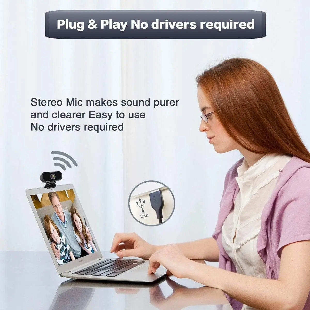 1080P HD USB Webcam with Microphone, Wide Angle, Tripod, Privacy Shutter for PC Laptop Desktop