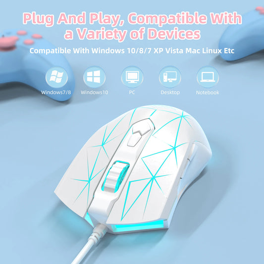 AJ52 RGB Lightweight Gaming Mouse, Programmable 7 Buttons, Ergonomic LED Backlit USB Gamer Mice for Windows Mac OS Linux