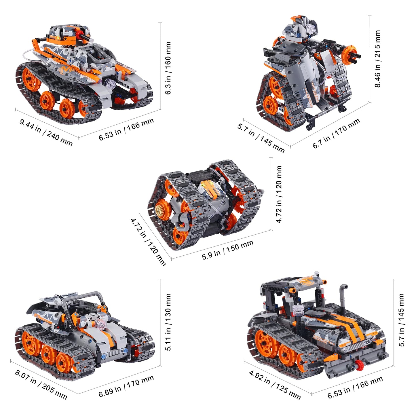 VEVOR  5-in-1 RC Technical Car APP Controlled 554pcs Blocks STEM Toys Car/Robot/Tank/Snowplow Building Set for Boys Kids Gifts