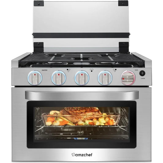 AMZCHEF RV Gas Range 17 Inches Tall, 1.24 Cu.Ft Propane Range Oven with 3 Burners Stove for RV, Apartment, Mobile Home