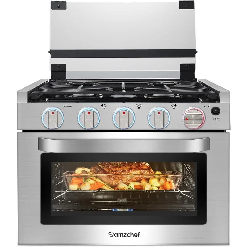 AMZCHEF RV Gas Range 17 Inches Tall, 1.24 Cu.Ft Propane Range Oven with 3 Burners Stove for RV, Apartment, Mobile Home