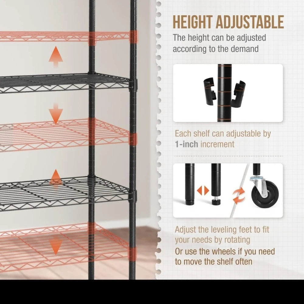 Commercial Grade Heavy Duty Wire Shelving w/Wheels, Leveling Feet & Liners, Storage Metal Shelf, Garage Shelving Storage