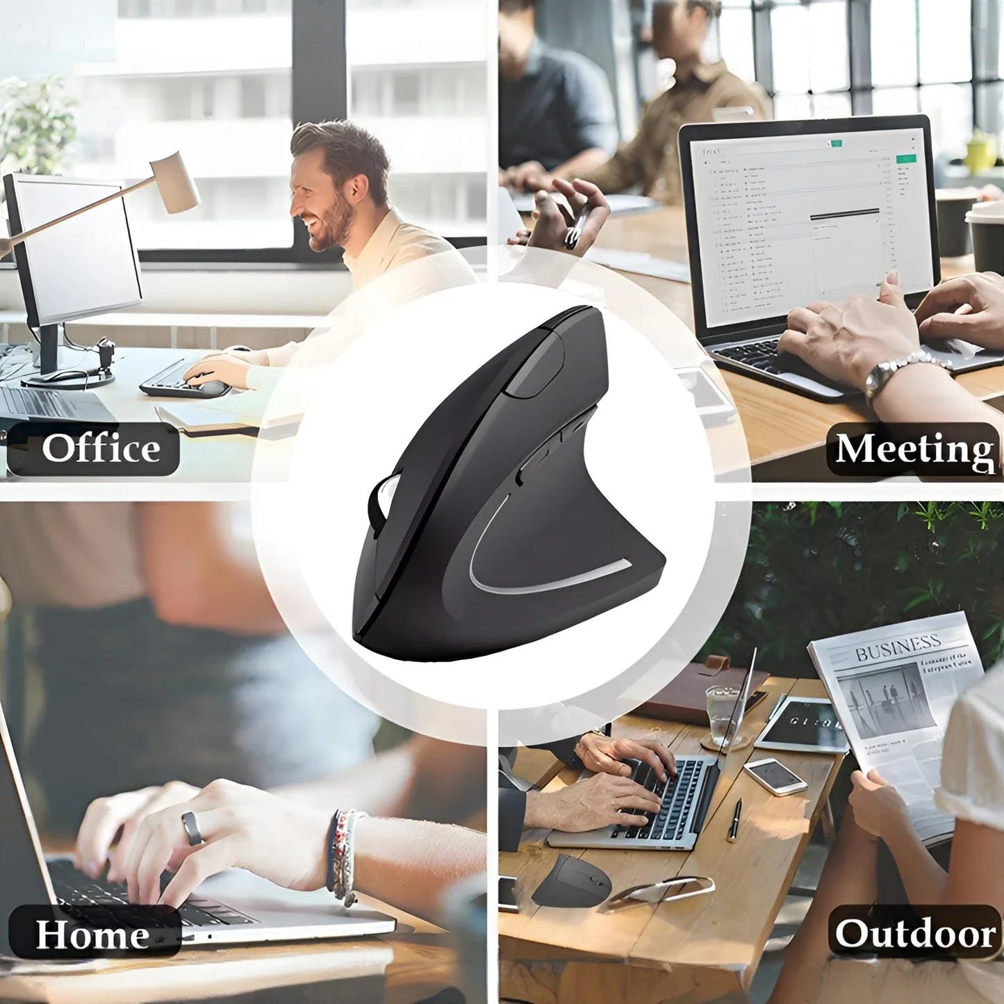 OUIO Ergonomic Wireless Mouse, Rechargeable, Bluetooth5.4 & 2.4GHz Dual Mode, Silent Click, for Laptop/PC/Mac
