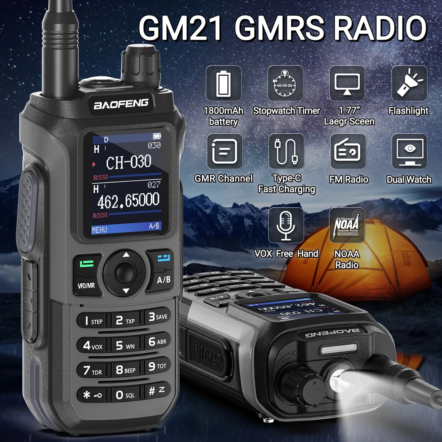 1/2PCS GM-21 PRO Walkie Talkie Wireless Copy Frequency Type-C NOAA Up UV-21 PRO V2 Ham Radio Two Way Radio For Hunting