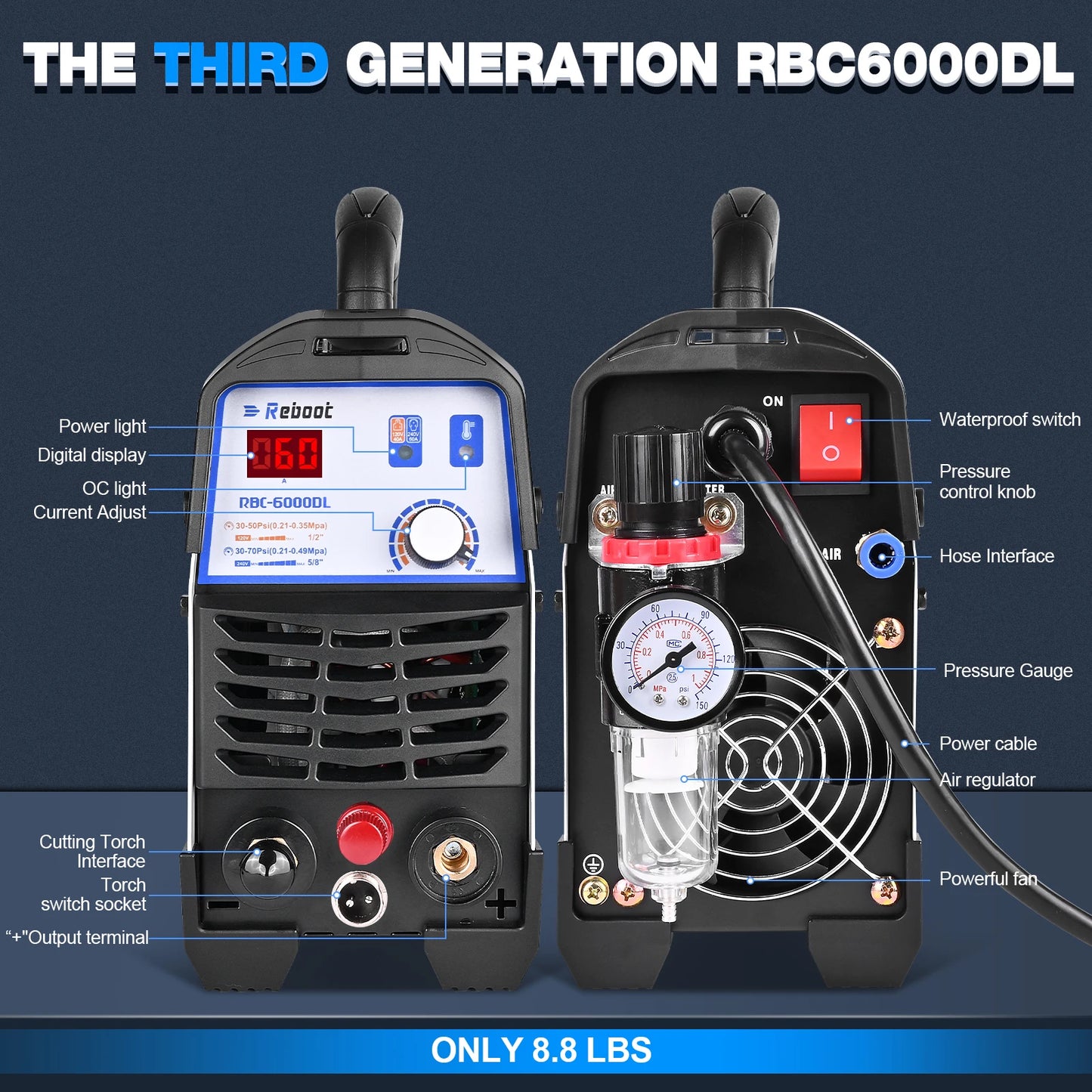Reboot Plasma Cutter 60 Amp Pilot Arc Cutting Machine Non-Touch 1/2 inch (12mm) Clean Cut 3/4 inch (19mm) Severance Cut 110/220V
