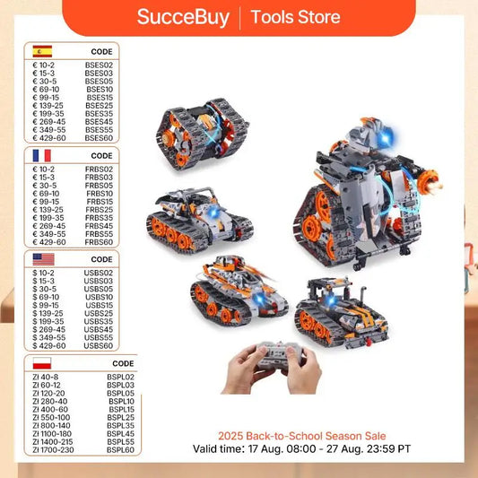 VEVOR  5-in-1 RC Technical Car APP Controlled 554pcs Blocks STEM Toys Car/Robot/Tank/Snowplow Building Set for Boys Kids Gifts