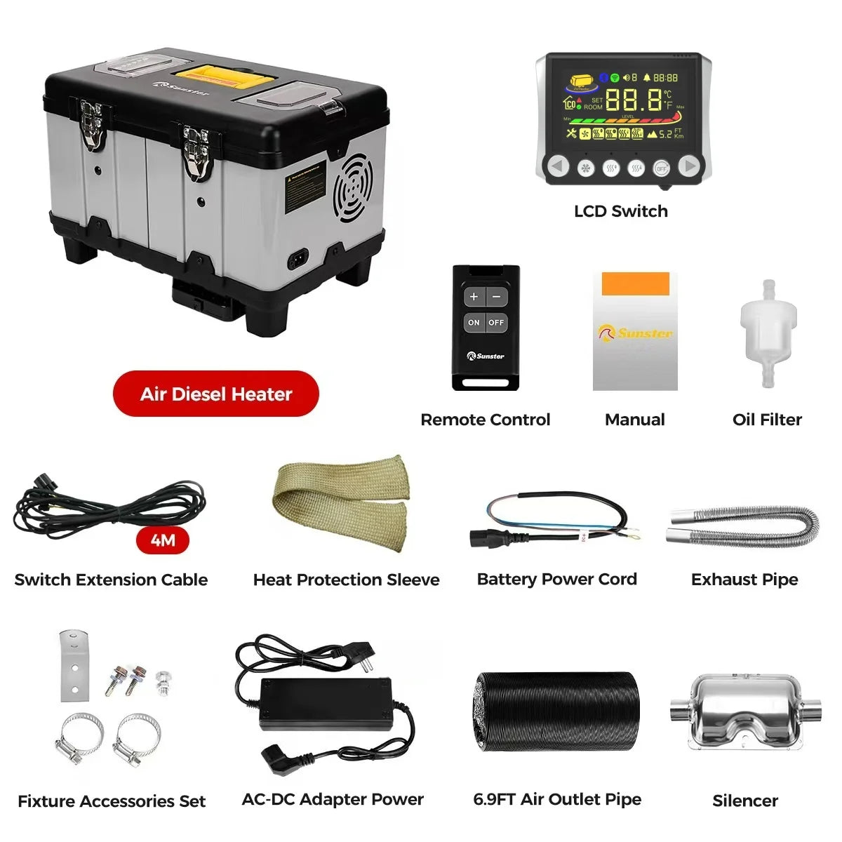 8KW Toolbox Diesel Heater 12V&24V 110-240V With High-Altitude Mode & Ventilation Mode Ultra Quiet Portable Heater For RV camper