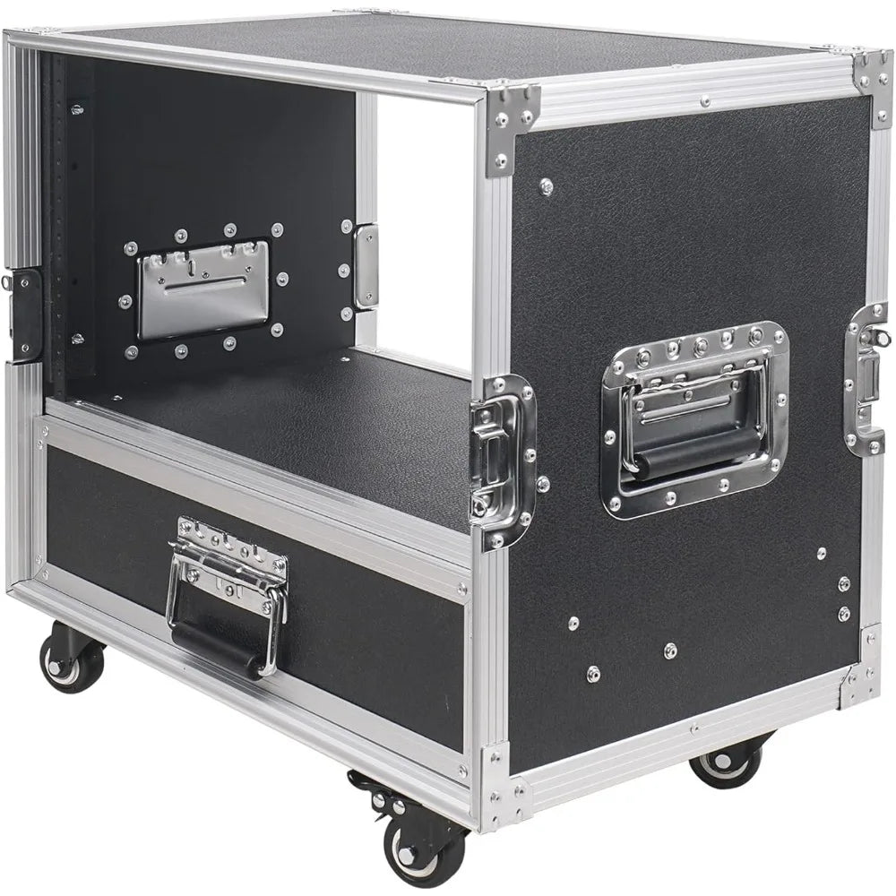 Sound Town 6U Rack Case with 2U Rack Drawer, Casters, for 19" Amps, Mixers, Microphone Receivers (STRC-6U2DR)