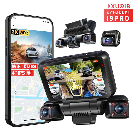 XUOIB I9pro 4CH Dash Cam 4K Front 360° Car Camera 4" Touch Screen WiFi GPS Night Vision DVR Support 24H Parking Monitor&256Gmax