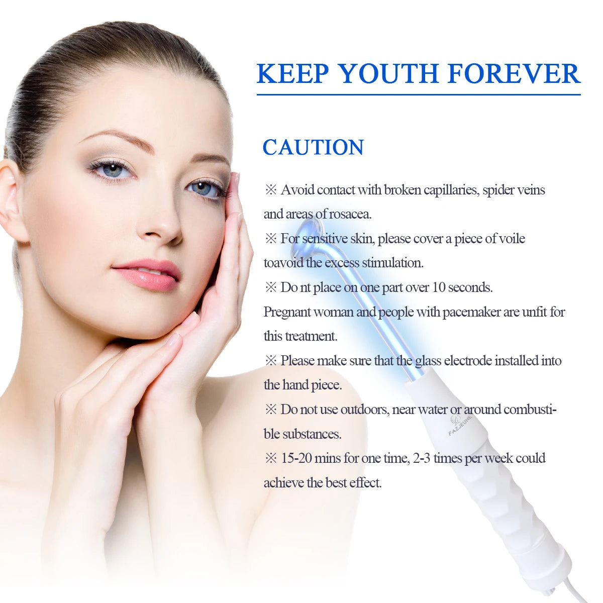 High Frequency Electrode Blue Wand Glass Tube Electrotherapy Acne Spot Remover Skin Care Home Spa Beauty Facial Electro Therapy