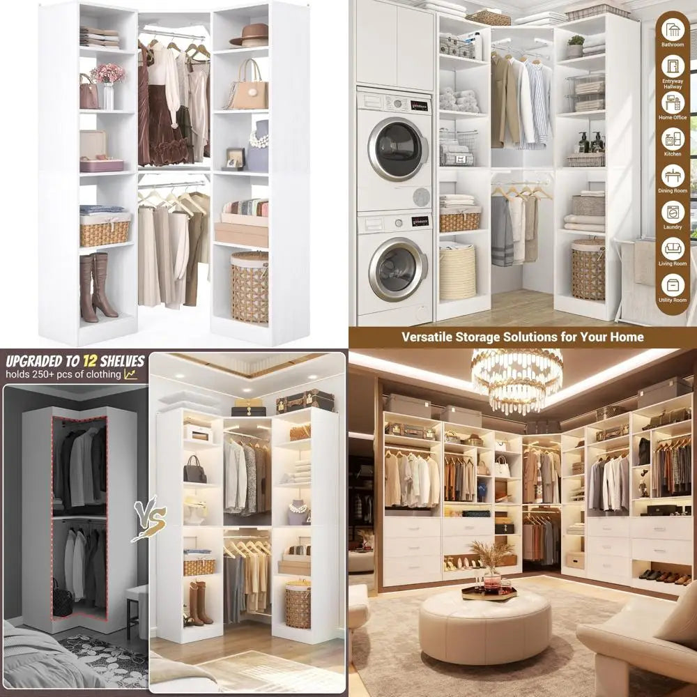 Versatile 6-Tier Walk-In Closet Organizer with 12 Shelves and 39.2 Hanging Rods for Maximum Storage Efficiency