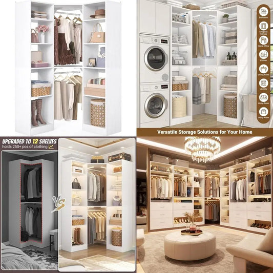 Versatile 6-Tier Walk-In Closet Organizer with 12 Shelves and 39.2 Hanging Rods for Maximum Storage Efficiency