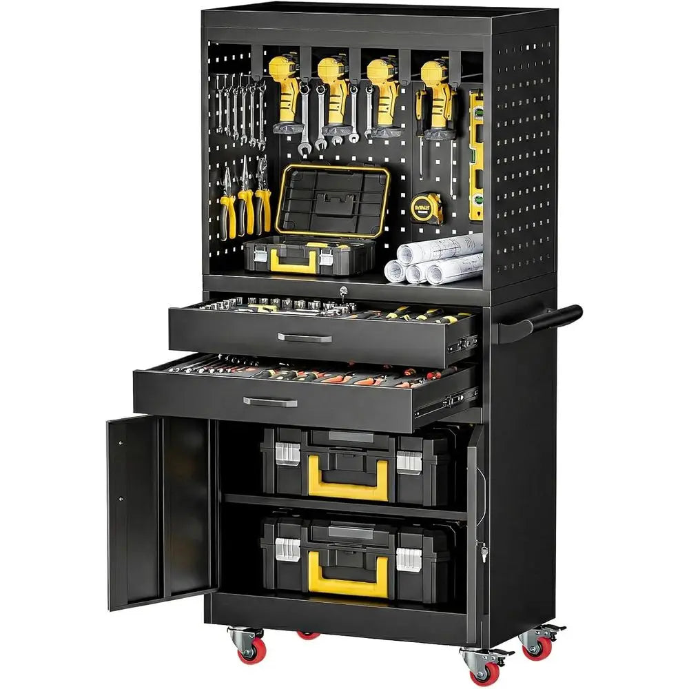 Heavy-Duty Mobile Work Cart with Lockable Wheels, Ample Storage, and Integrated Outlet for Efficient Tool Organization and Job M
