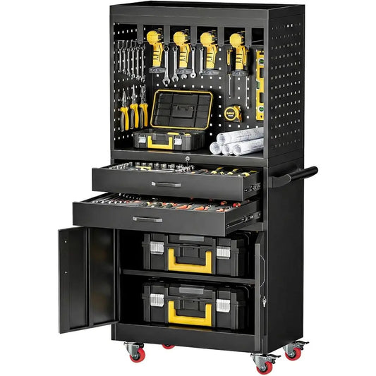 Heavy-Duty Mobile Work Cart with Lockable Wheels, Ample Storage, and Integrated Outlet for Efficient Tool Organization and Job M