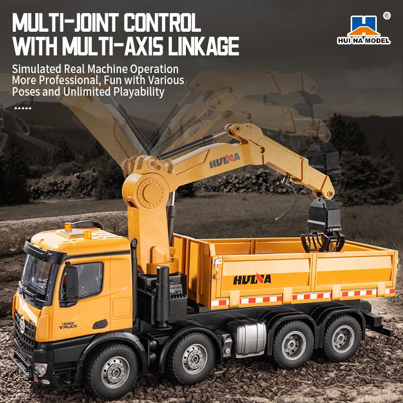 HUINA 1538 26-Channel 1:14 Alloy Remote Control Semi-Alloy Remote Control Vehicle Grab Wood Dump Truck Construction Toy