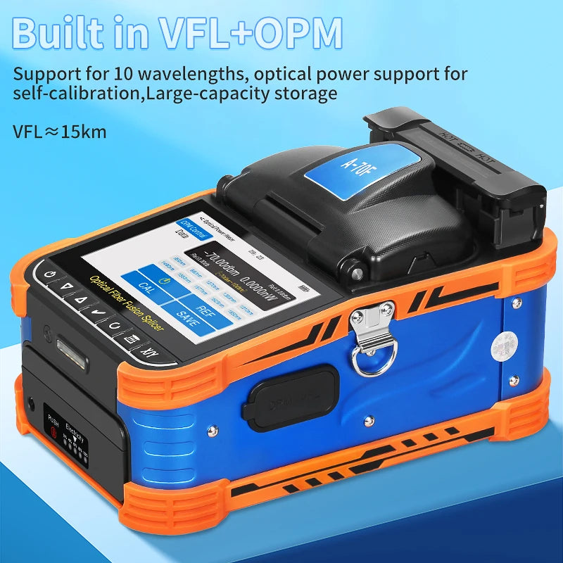 A-70F Six Motors Optical Fiber Fusion Splicer SM MM 10 Languages Touch Screen Fiber Optic Core Welding Machine Built in VFL OPM