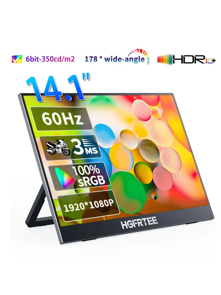 14.1 Inch Portable Monitor 1080P IPS 100%SRGB Gaming Portable Screen with Stand for Laptop PS5/4 Switch Xbox Raspberry Pi