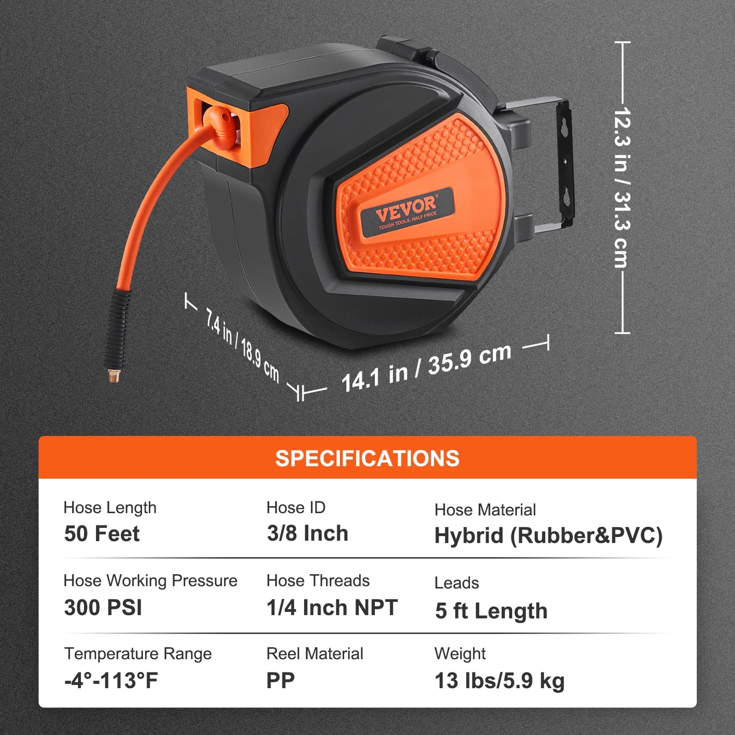 SucceBuy 50FT Retractable Air Hose Reel Wall-Mounted PVC Hose Automatic Rewinding Swivel Compressor for Automobile Maintenance